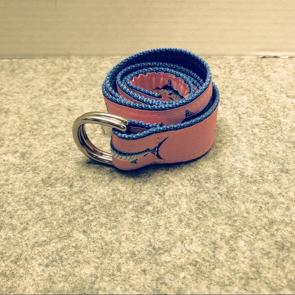 Leather Man D Ring motif belt marlin ribbon